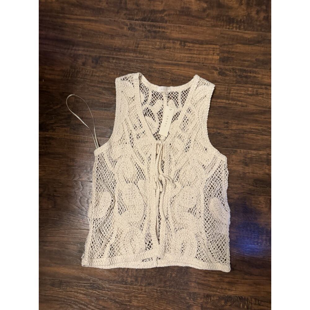 Crochet Vest Top Cream Medium Open Knit Sleeveless Boho Festival Hippie Indie